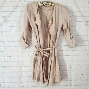 Alessia Pacini Sand Beige Neutral Tone 100% Linen Quarter Sleeve Wrap Dress Sz S